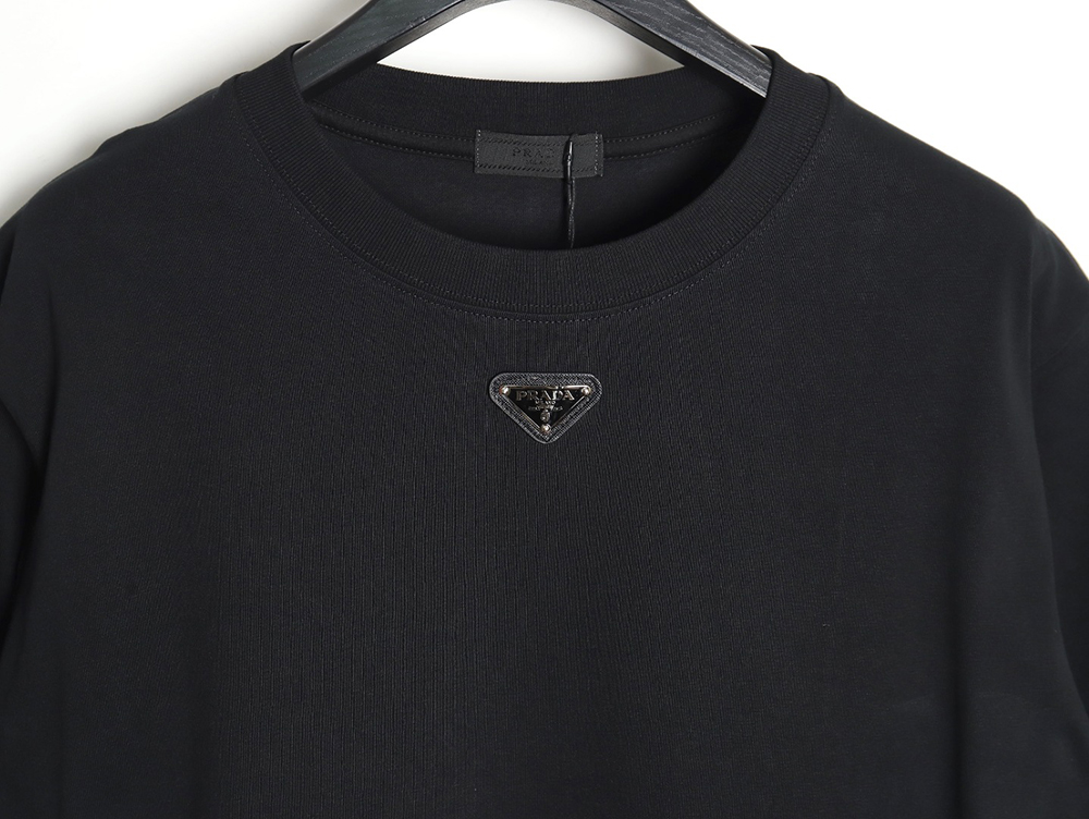 Prada Neckline Metal Triangle Logo Short Sleeve T-Shirt TSK1