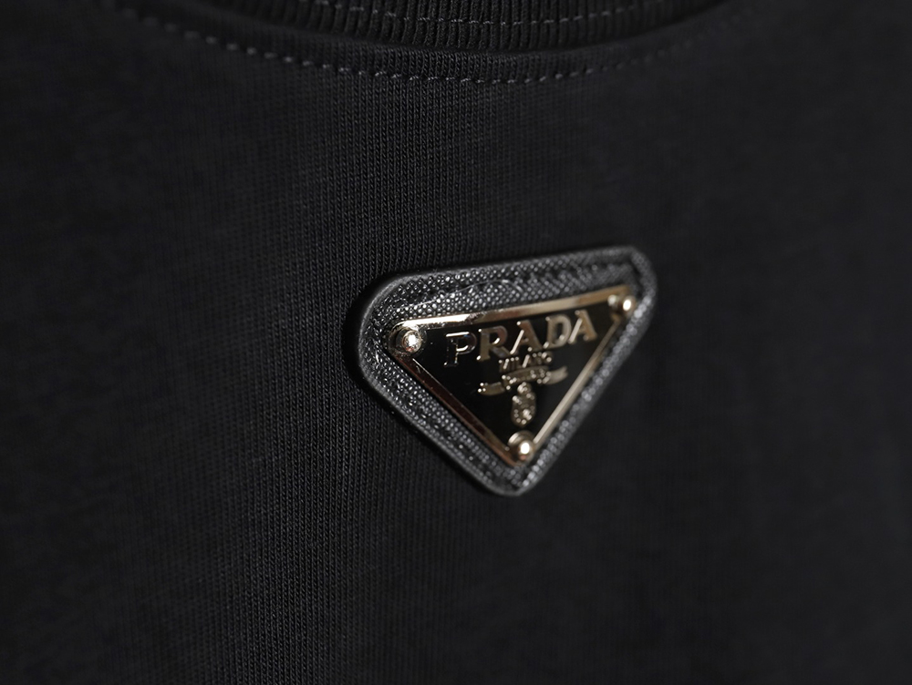 Prada Neckline Metal Triangle Logo Short Sleeve T-Shirt TSK1