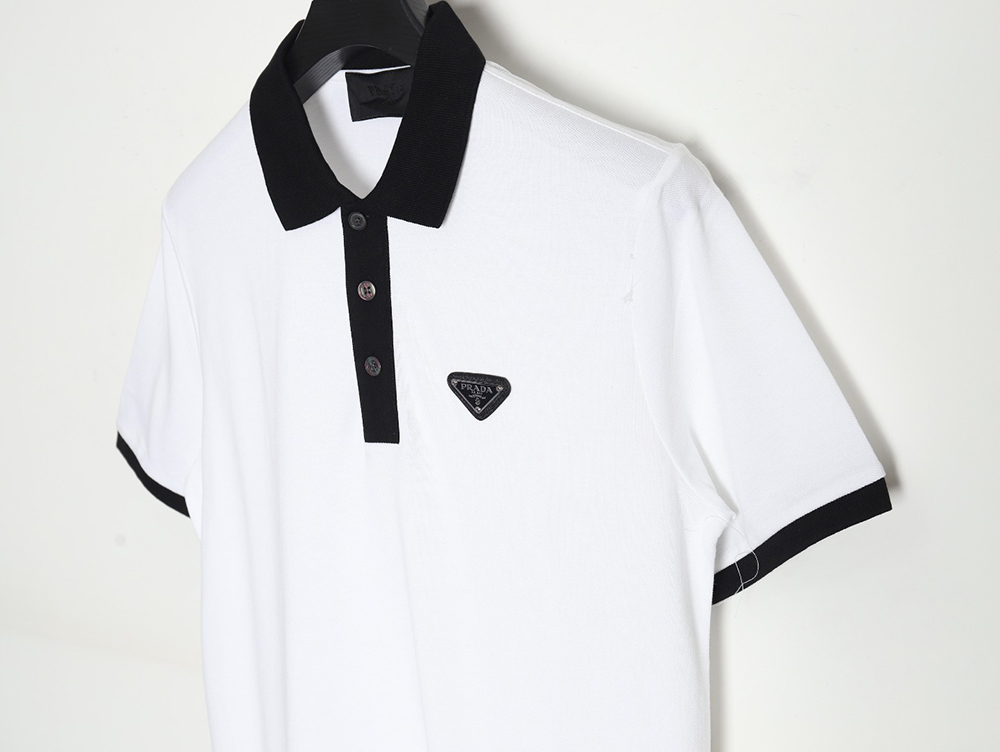 Prada color block ribbed collar POLO short sleeve