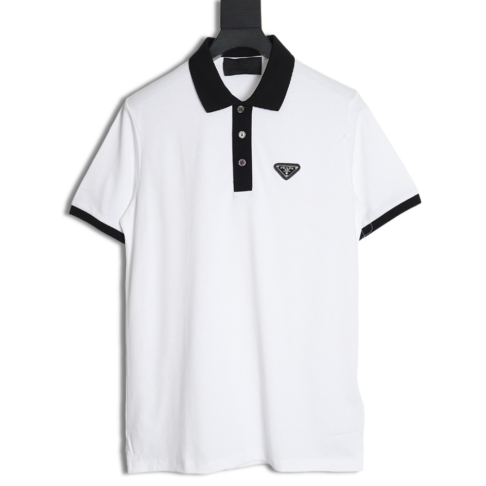 Prada color block ribbed collar POLO short sleeve