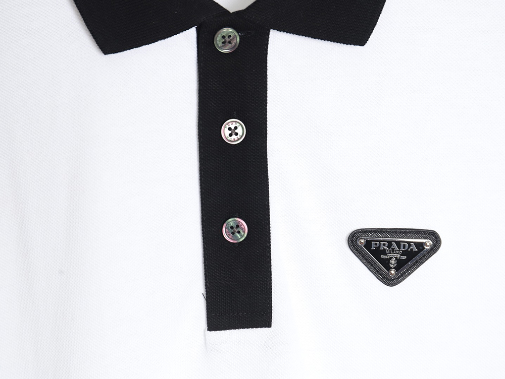 Prada color block ribbed collar POLO short sleeve
