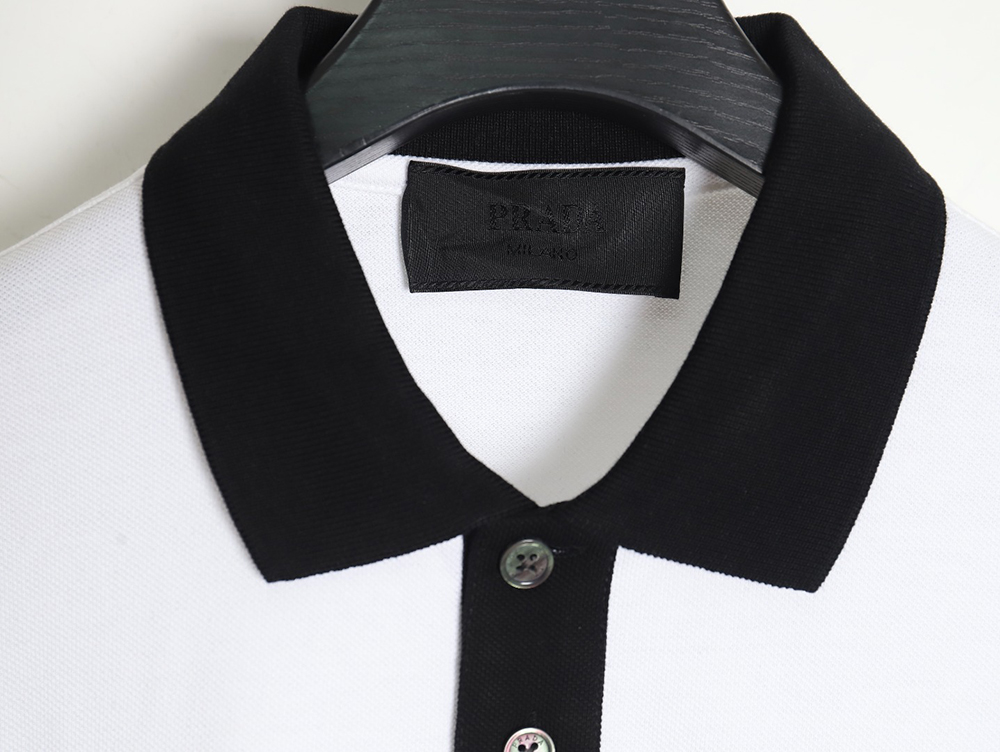 Prada color block ribbed collar POLO short sleeve