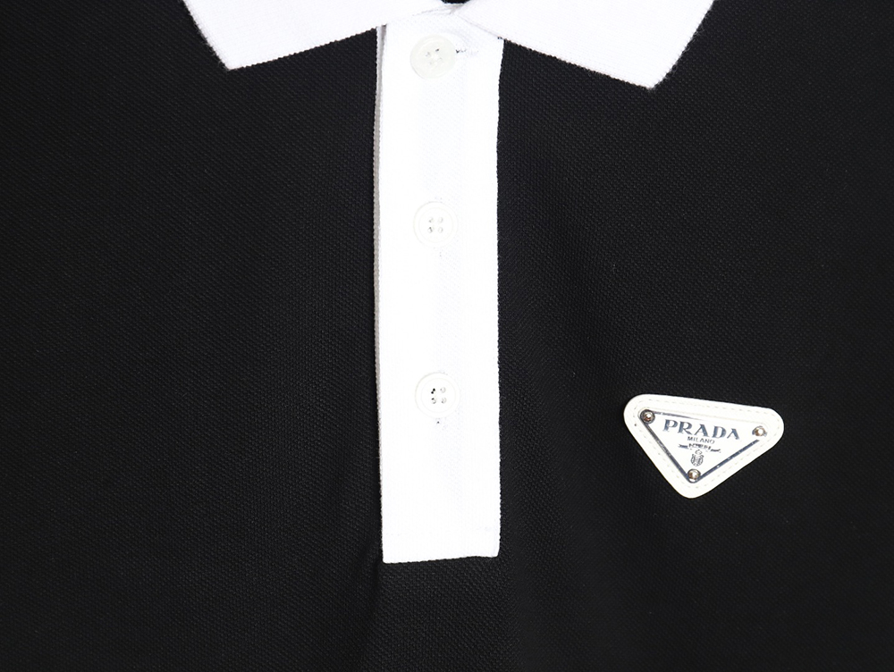 Prada color block ribbed collar POLO short sleeve TSK1