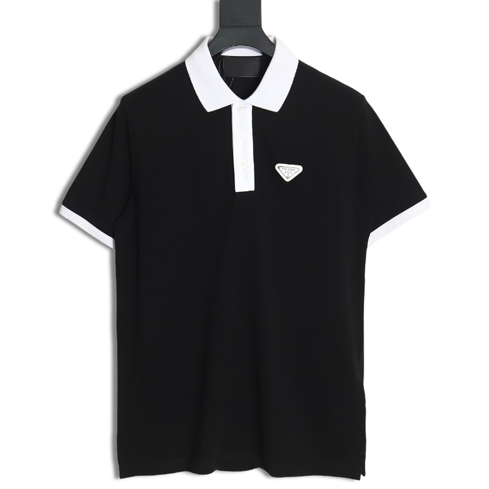 Prada color block ribbed collar POLO short sleeve TSK1