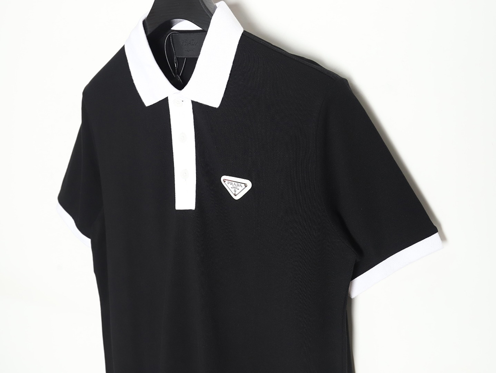 Prada color block ribbed collar POLO short sleeve TSK1