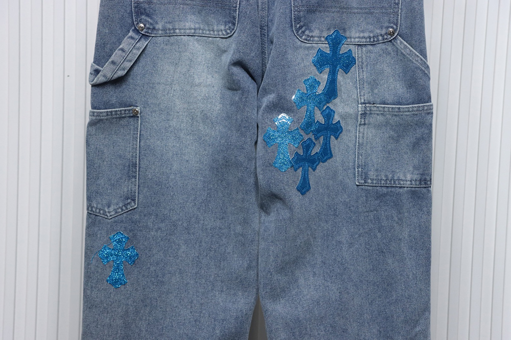 Chrome Hearts multicolor laser cross leather denim trousers