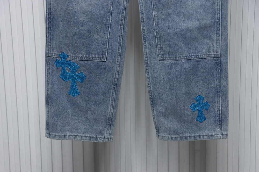 Chrome Hearts multicolor laser cross leather denim trousers