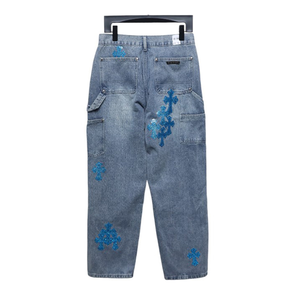 Chrome Hearts multicolor laser cross leather denim trousers