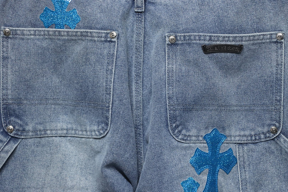 Chrome Hearts multicolor laser cross leather denim trousers