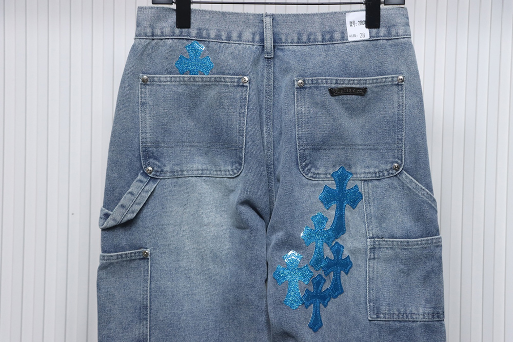 Chrome Hearts multicolor laser cross leather denim trousers