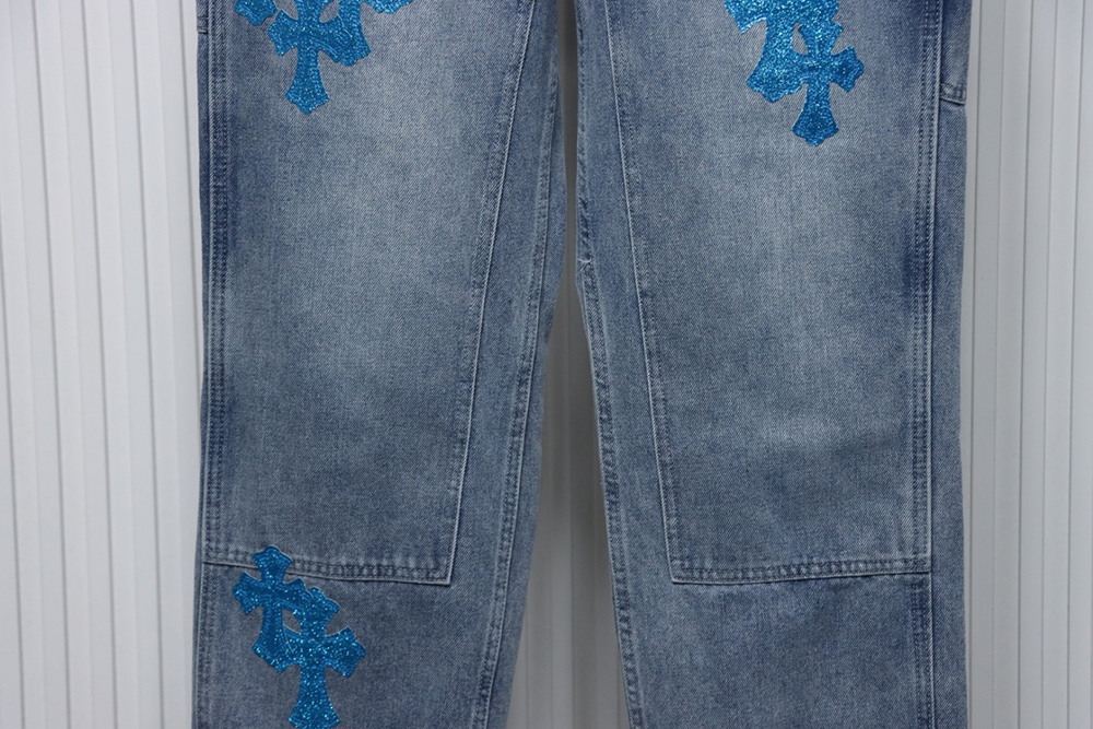 Chrome Hearts multicolor laser cross leather denim trousers