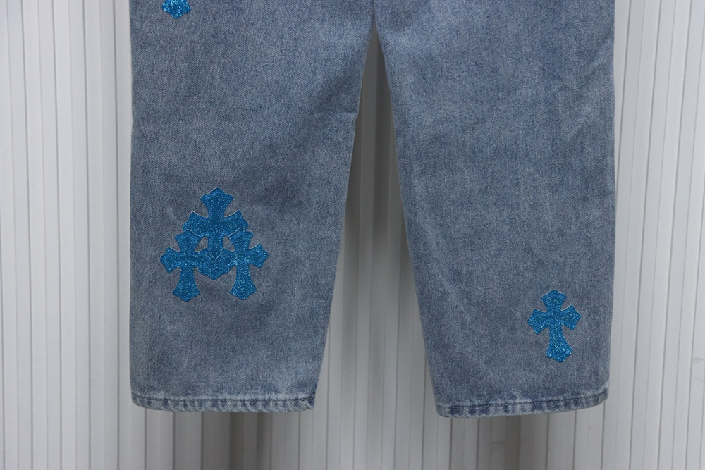 Chrome Hearts multicolor laser cross leather denim trousers