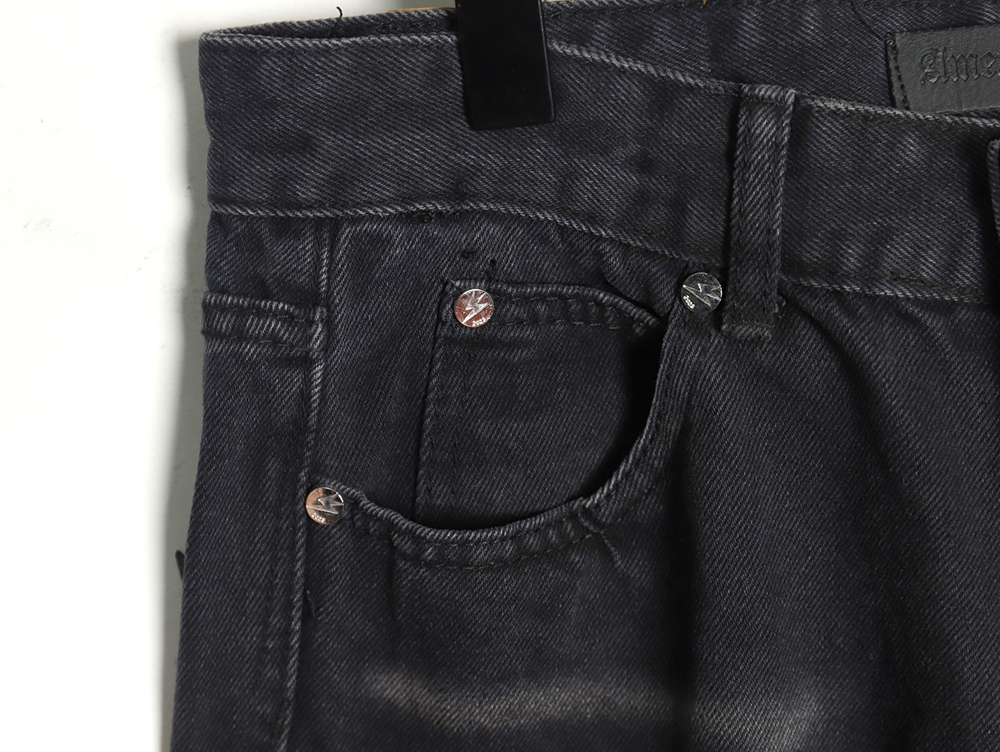 Amexnocap leather label lightning bolt denim trousers