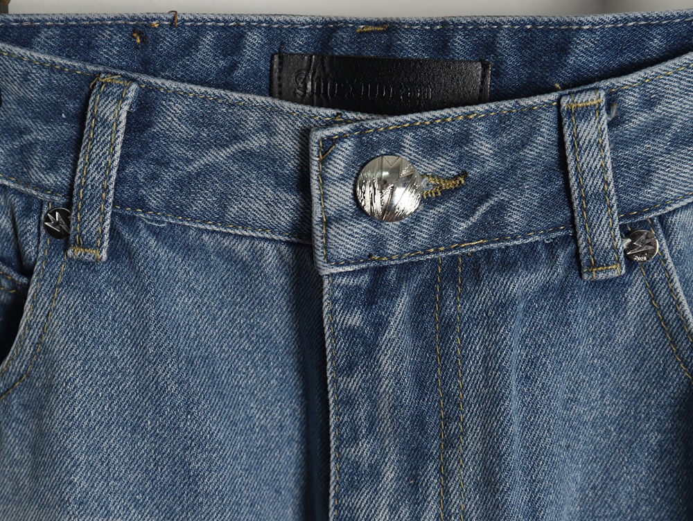 Amexnocap leather label lightning bolt denim trousers TSK1