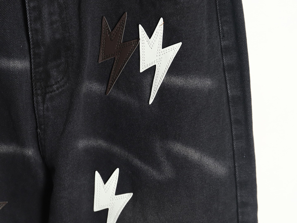 Amexnocap leather label lightning bolt denim trousers TSK2