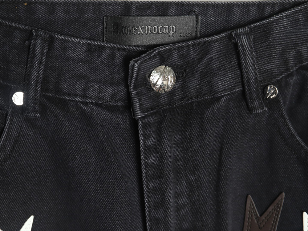 Amexnocap leather label lightning bolt denim trousers TSK2