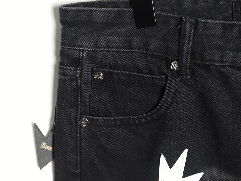 Amexnocap leather label lightning bolt denim trousers TSK2