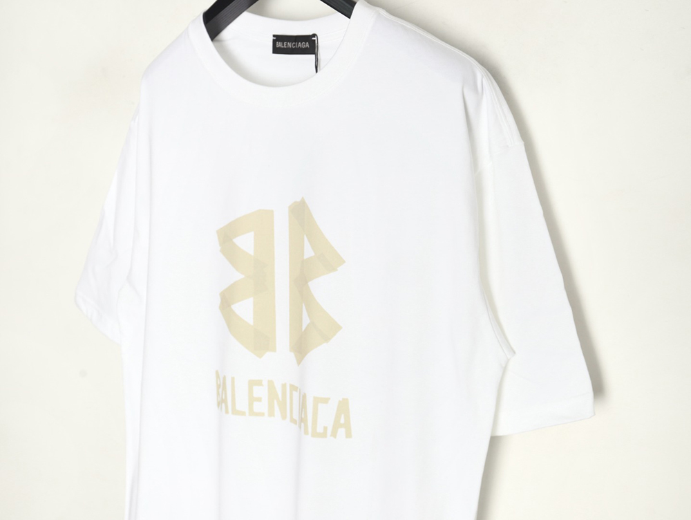 Balenciaga Yellow Tape Double B Letter Short Sleeve