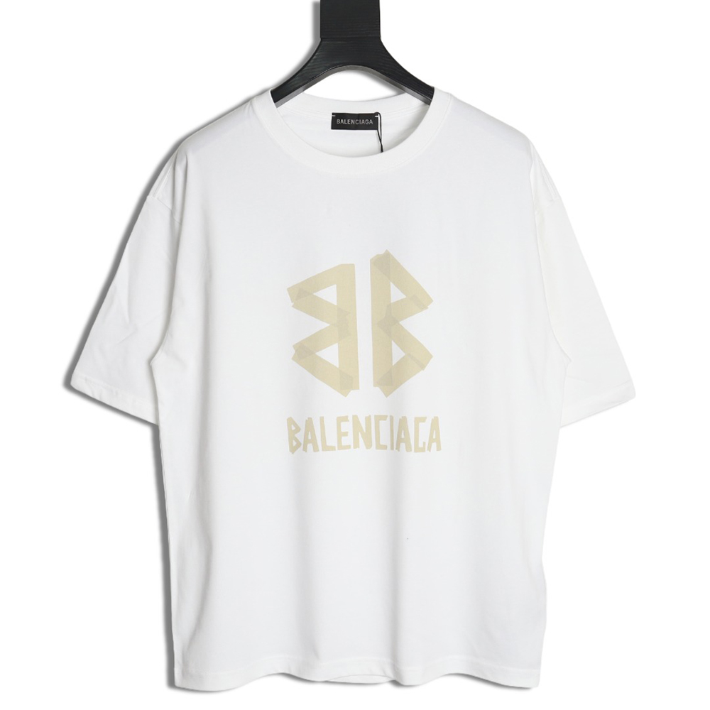 Balenciaga Yellow Tape Double B Letter Short Sleeve