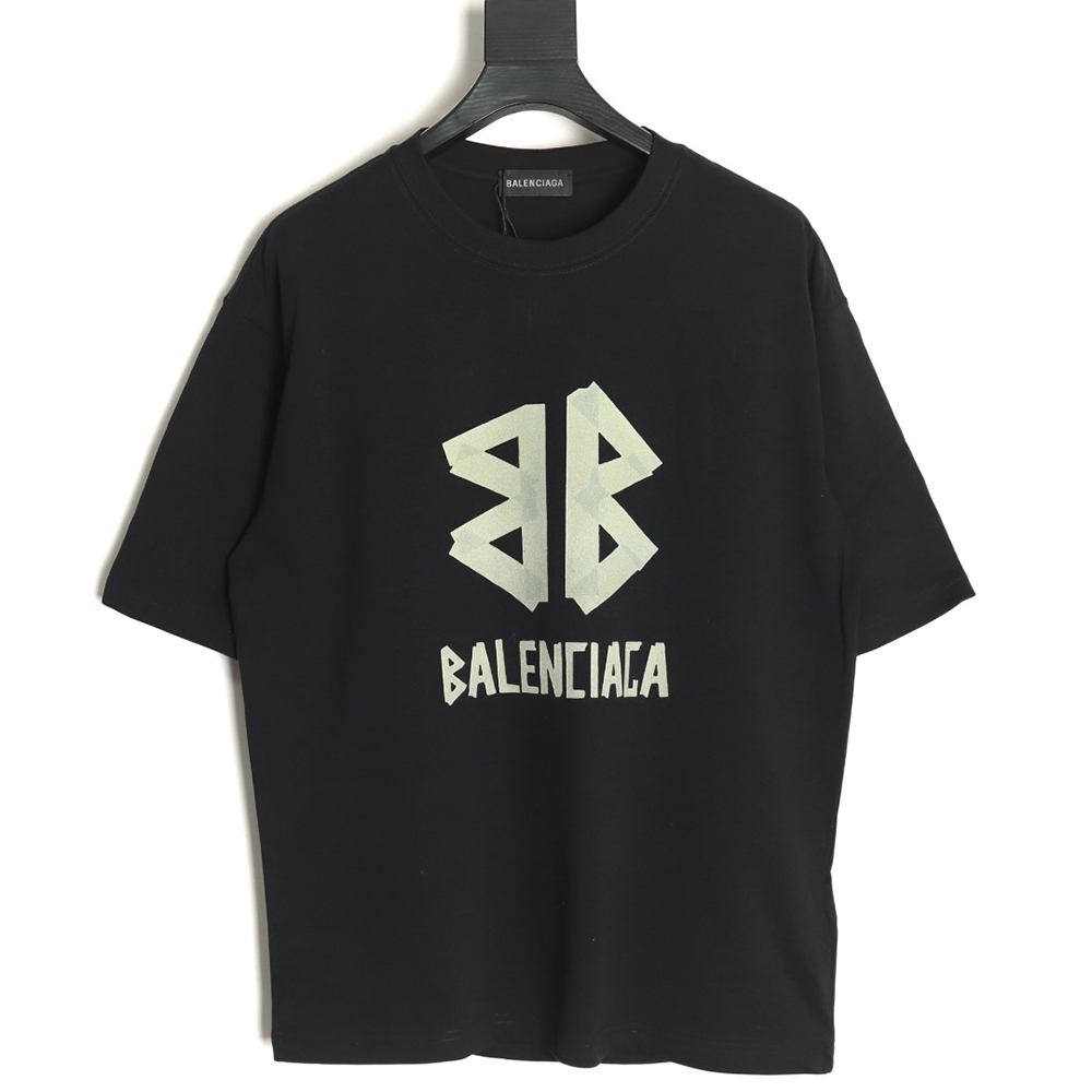 Balenciaga Yellow Tape Double B Letter Short Sleeve TSK1