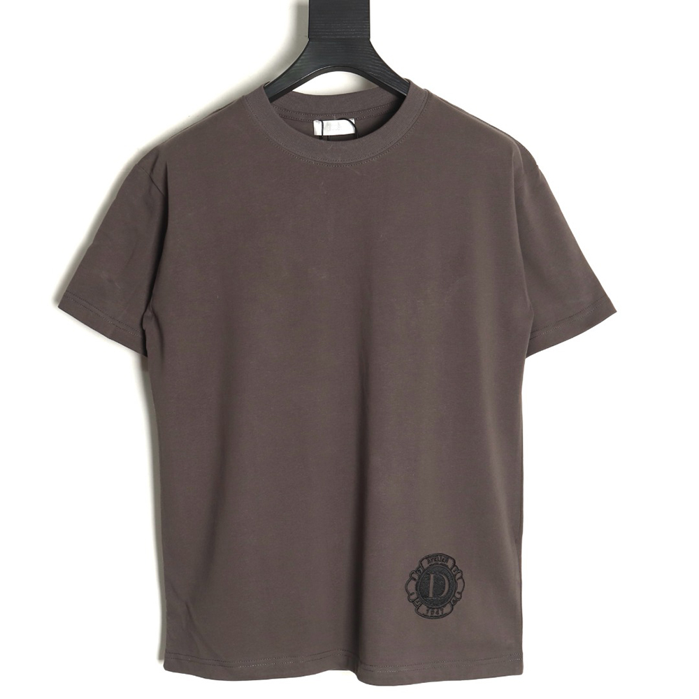Dior logo pattern embroidered flocked letter T-shirt