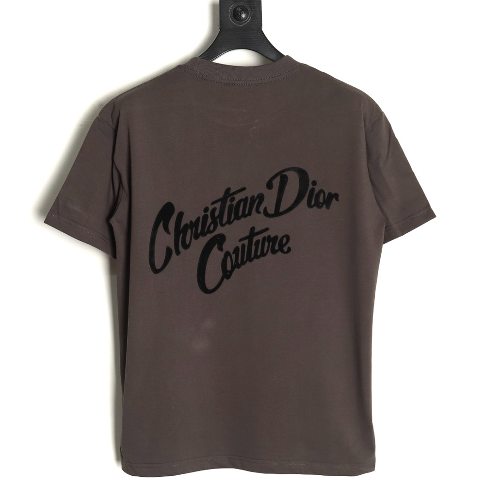 Dior logo pattern embroidered flocked letter T-shirt