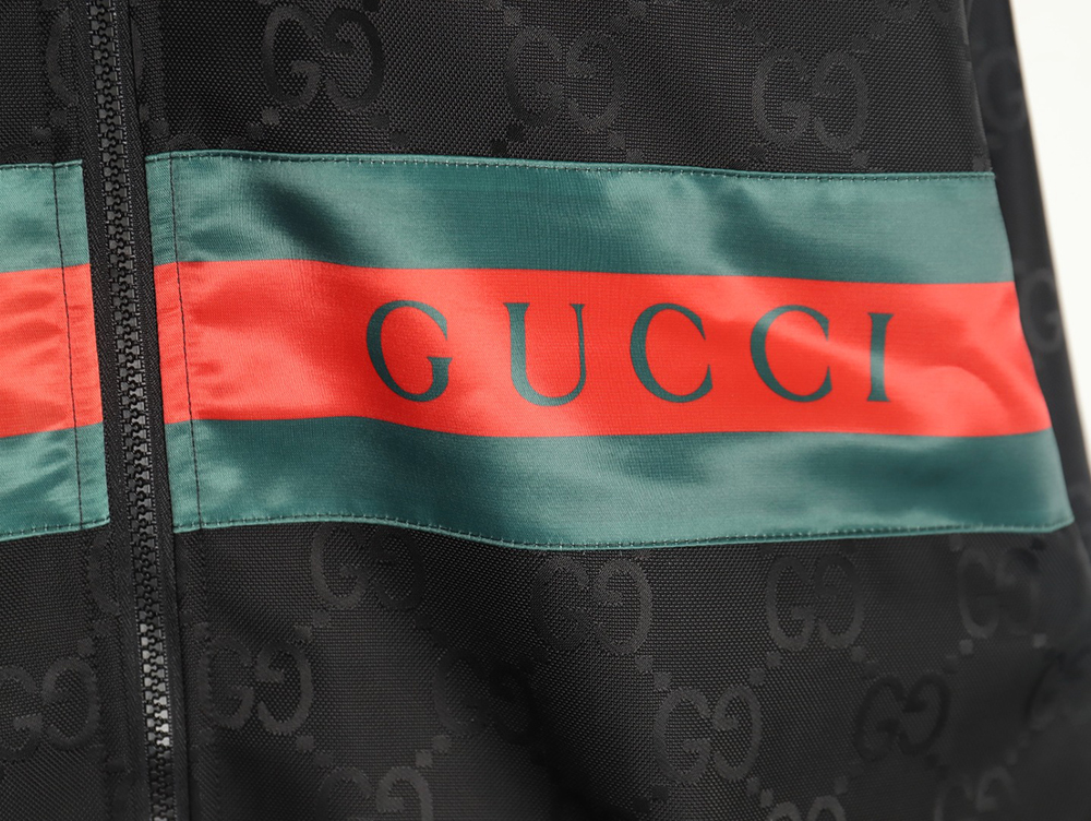 Gucci red and green webbing hooded trench coat