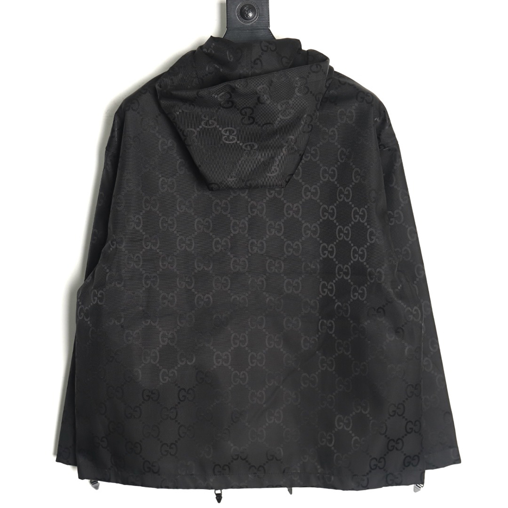 Gucci red and green webbing hooded trench coat