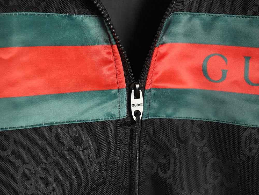 Gucci red and green webbing hooded trench coat