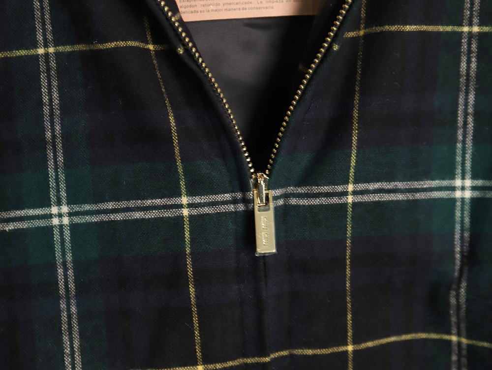 Miu miu green plaid hooded cotton coat