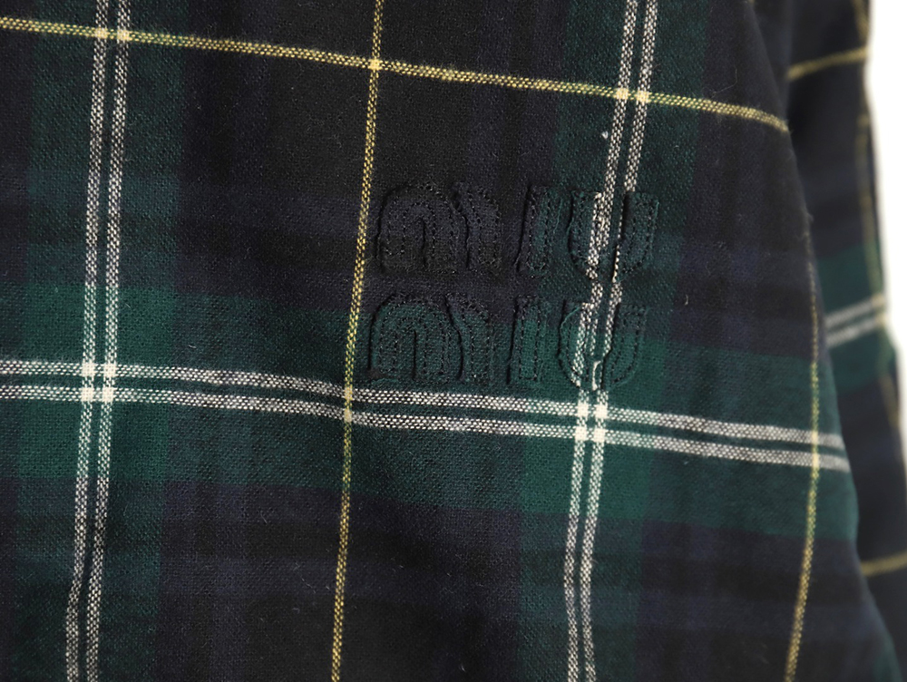 Miu miu green plaid hooded cotton coat