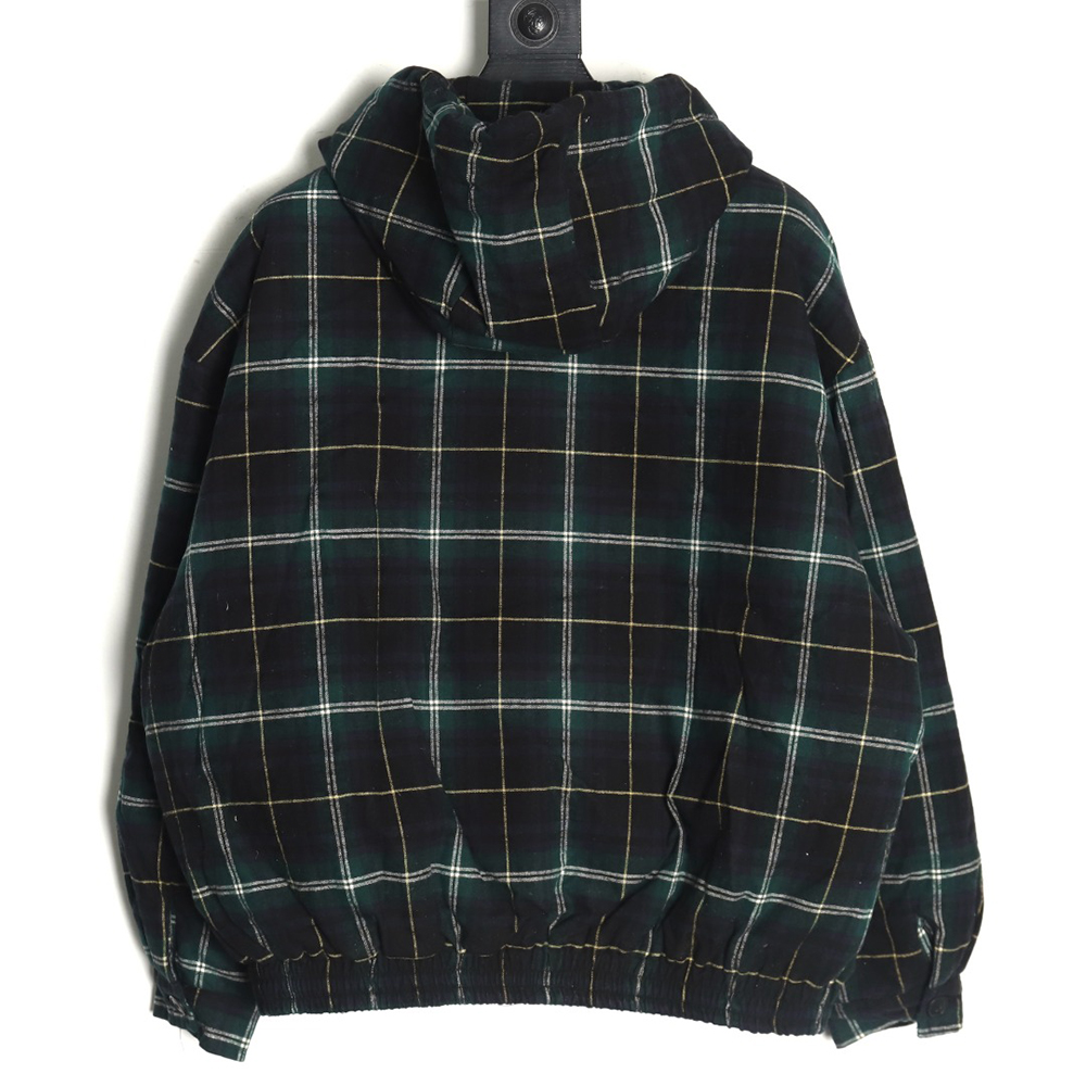 Miu miu green plaid hooded cotton coat
