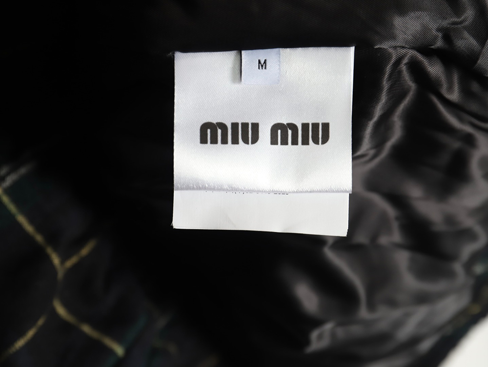 Miu miu green plaid hooded cotton coat