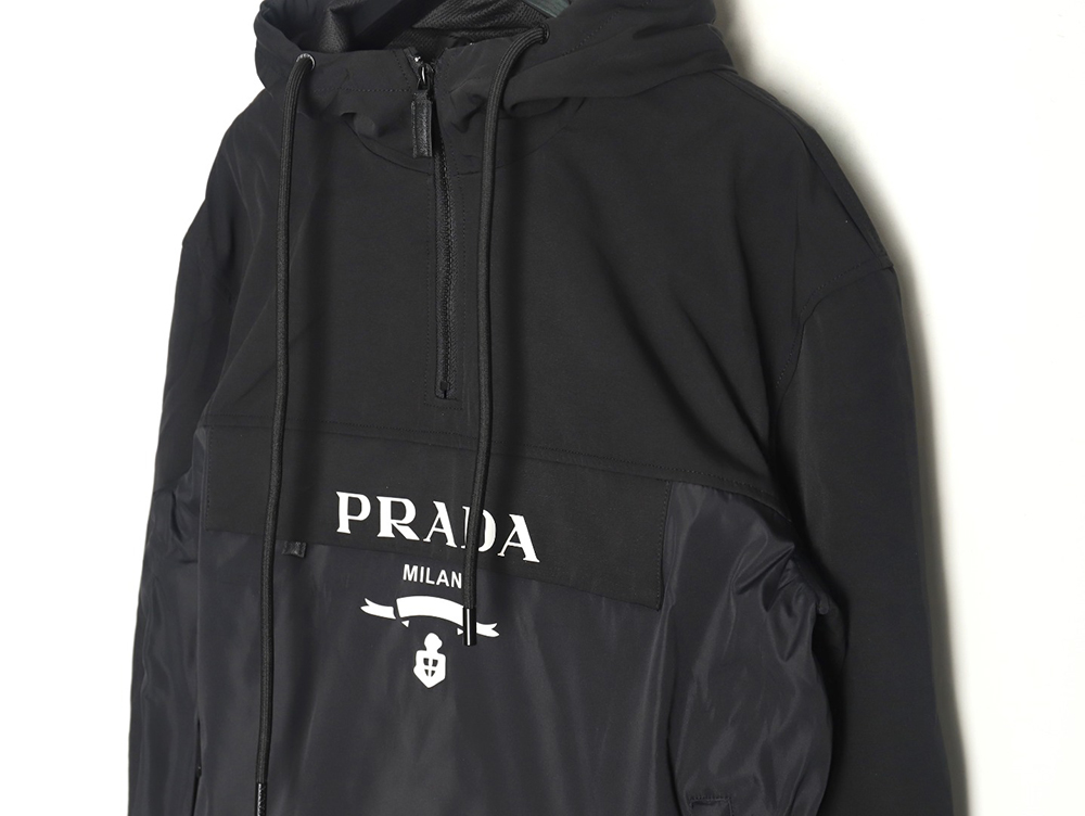 Prada Letters Logo Half Zip Hooded Jacket
