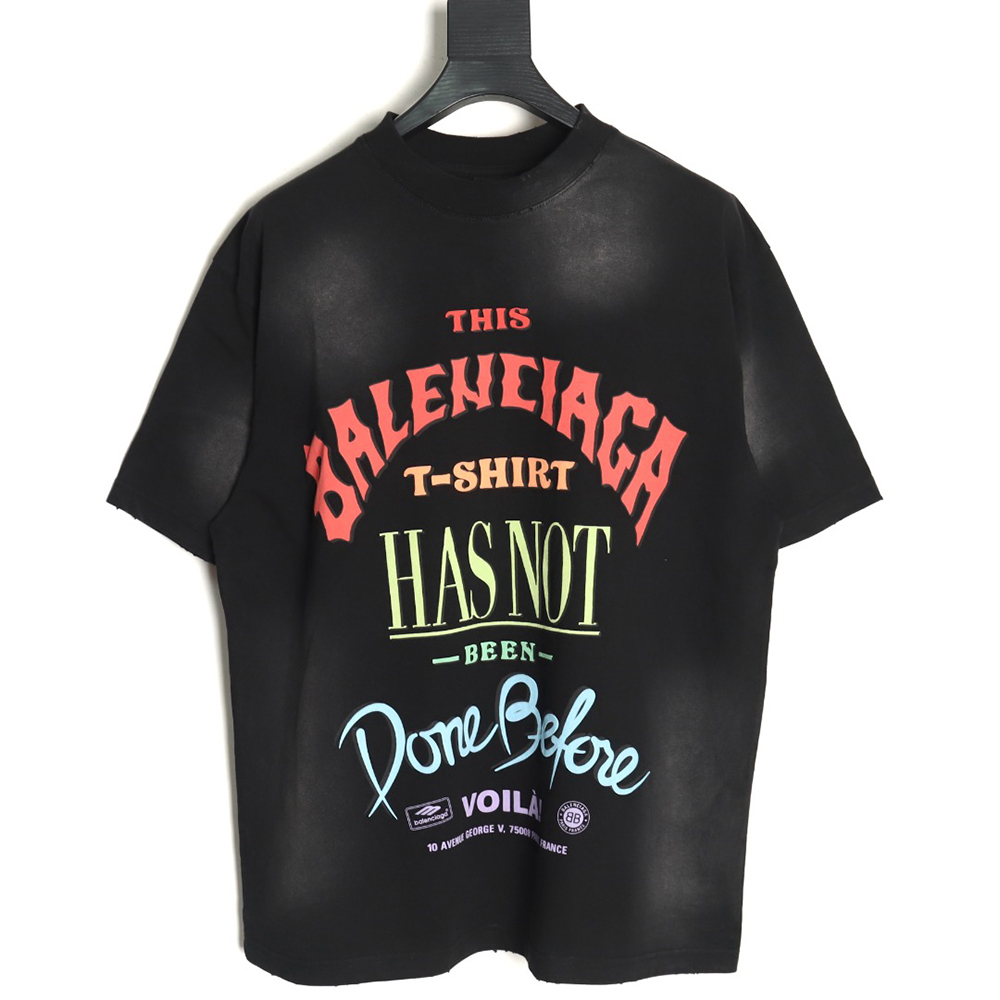 Balenciaga letter foam print washed distressed short-sleeved T-shirt TSK2