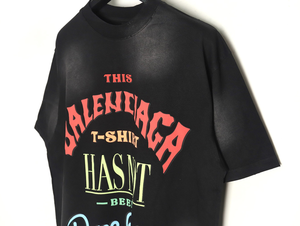 Balenciaga letter foam print washed distressed short-sleeved T-shirt TSK2