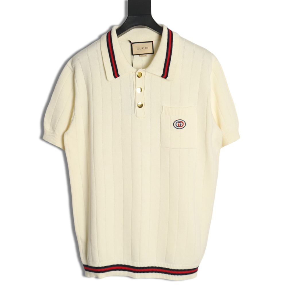Gucci chest pocket embroidered logo striped polo shirt