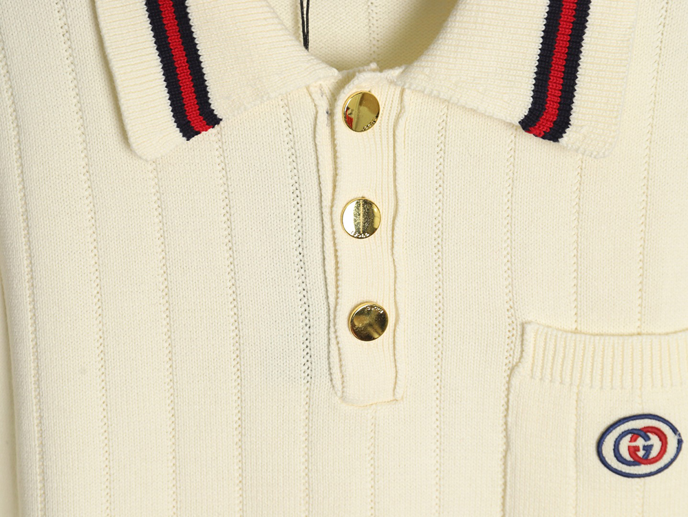 Gucci chest pocket embroidered logo striped polo shirt