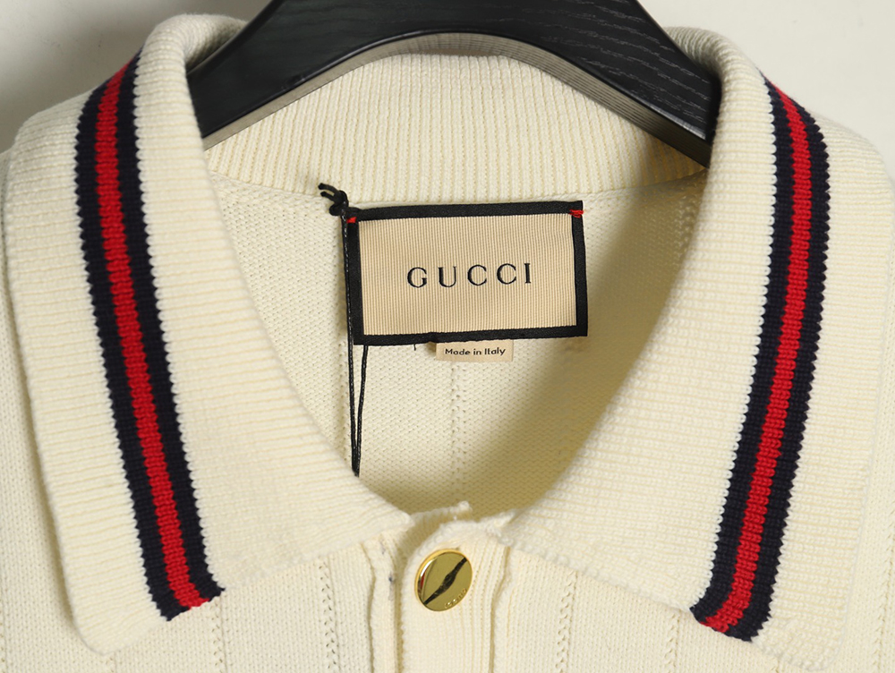 Gucci chest pocket embroidered logo striped polo shirt