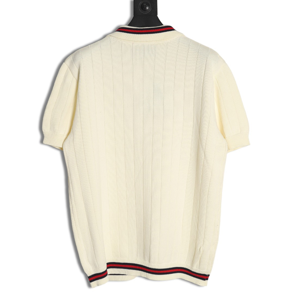 Gucci chest pocket embroidered logo striped polo shirt