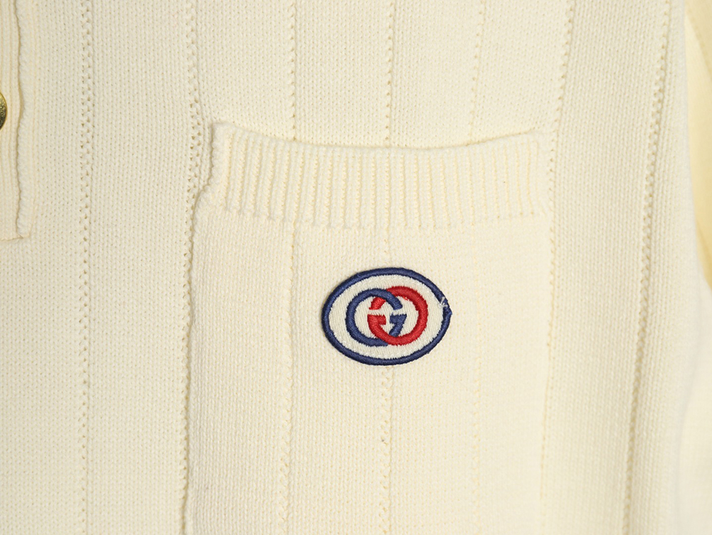 Gucci chest pocket embroidered logo striped polo shirt