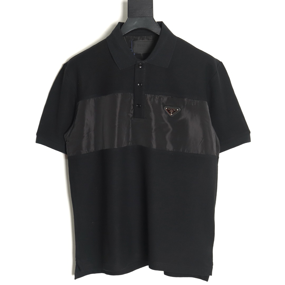 Prada patchwork triangle logo short-sleeved polo shirt