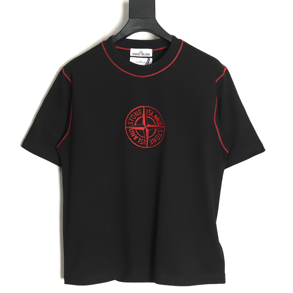 Stone Island black and red badge embroidered short-sleeved T-shirt