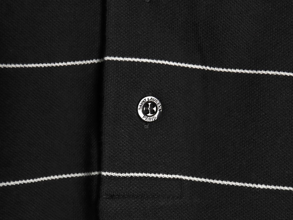 Saint Laurent YSL Logo Embroidered Striped Short Sleeve Polo Shirt