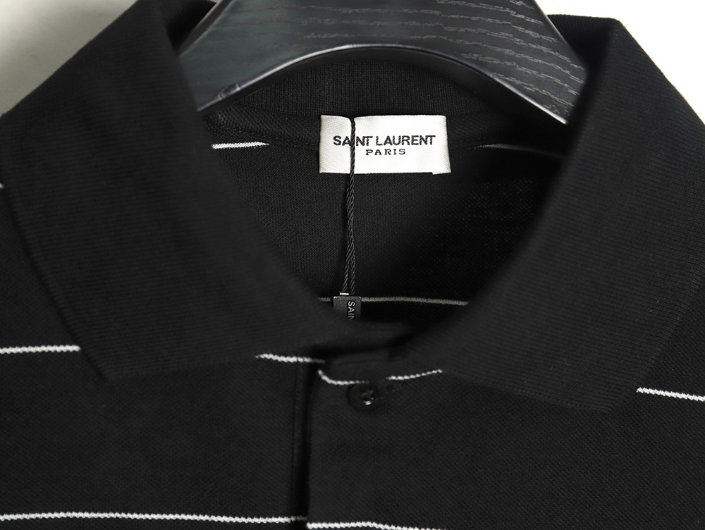 Saint Laurent YSL Logo Embroidered Striped Short Sleeve Polo Shirt