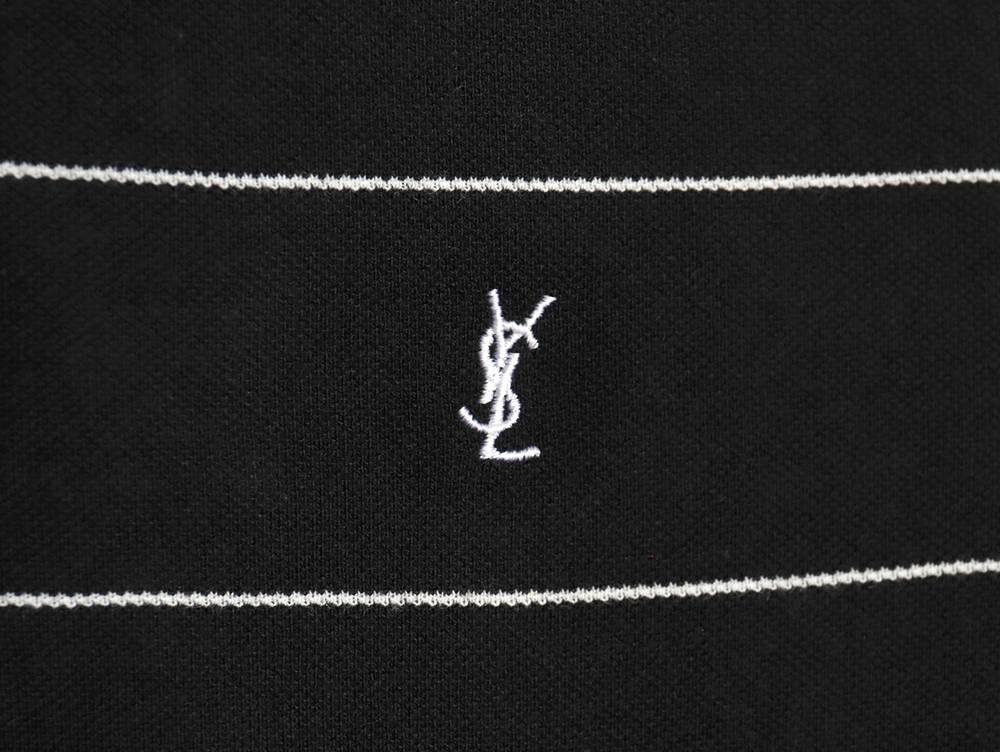 Saint Laurent YSL Logo Embroidered Striped Short Sleeve Polo Shirt