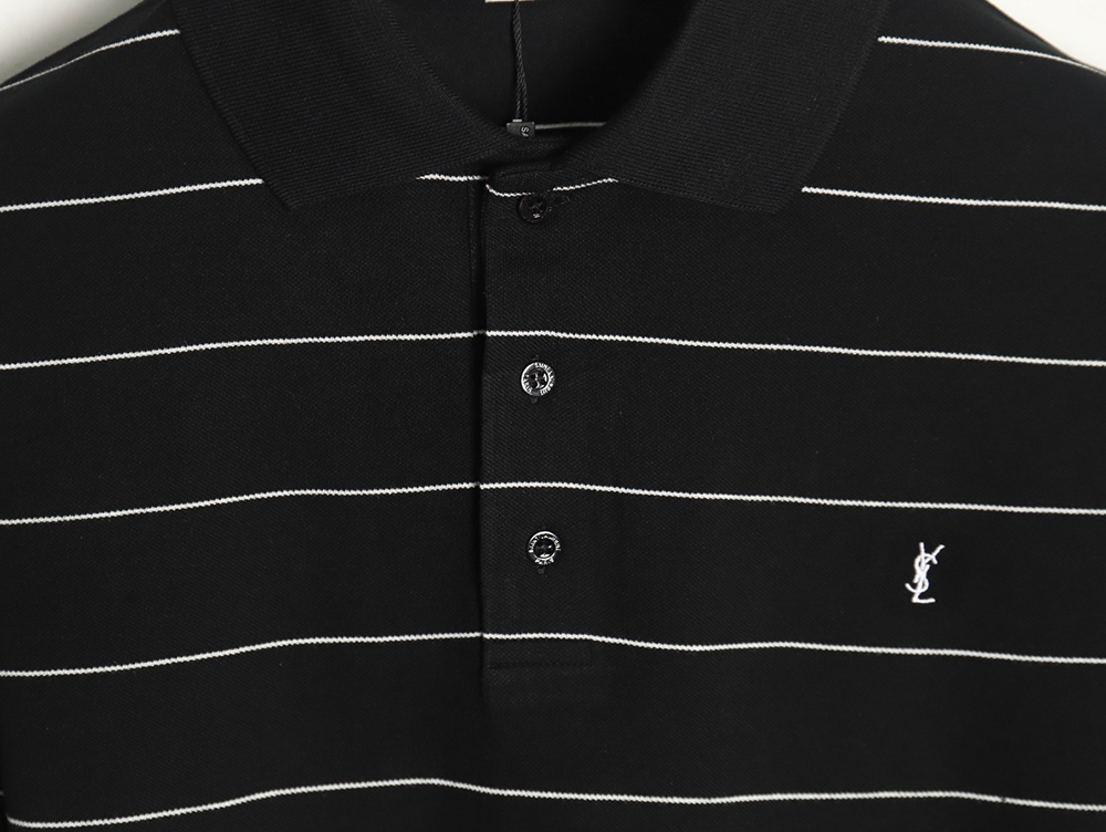 Saint Laurent YSL Logo Embroidered Striped Short Sleeve Polo Shirt