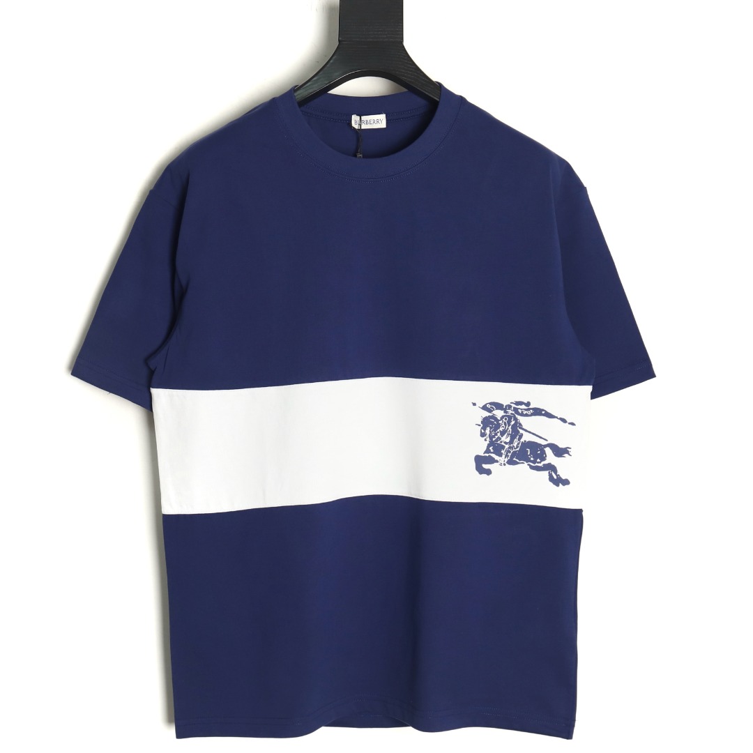 Burberry white horizontal striped war horse print short sleeves