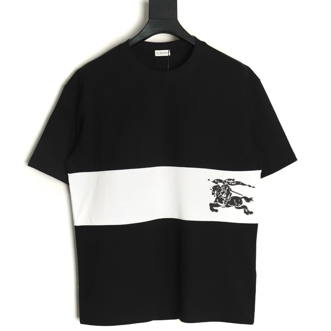 Burberry white horizontal striped war horse print short sleeves TSK1