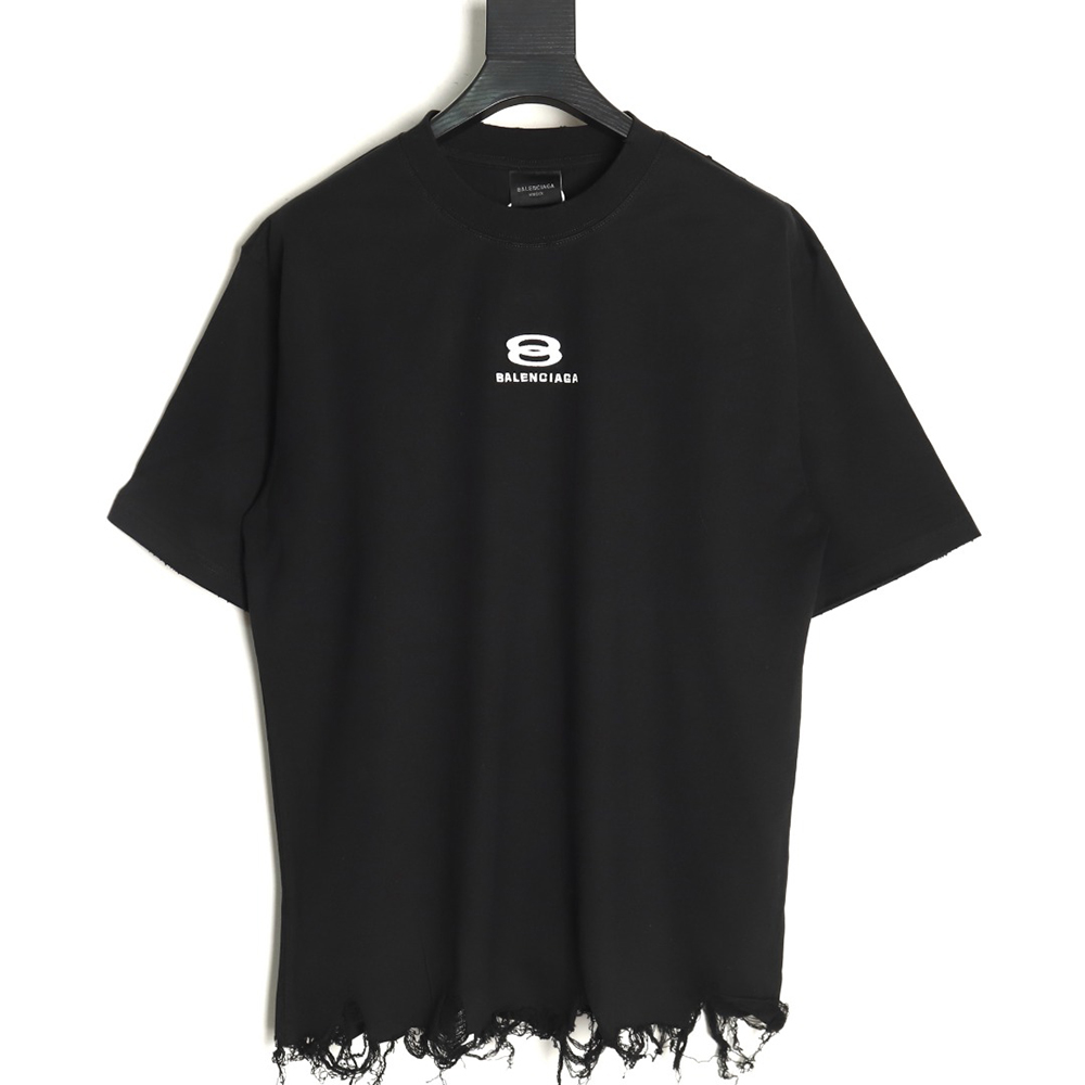 Balenciaga Double Ring LOGO Embroidery Destruction Short Sleeve T-Shirt TSK1